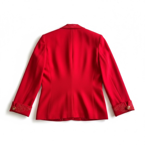 Griffith Gray St John Red Wool Blazer Detailed Collar Cuffs Size 6 Made in Italy - Picture 7 of 11